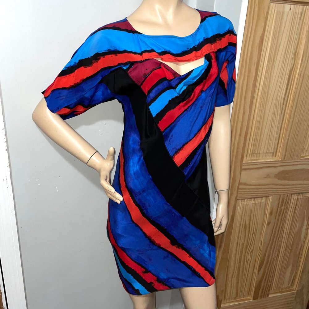 Tracy Reese 100% Silk Stripe Watercolor Dress